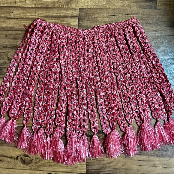 Handmade • Waist: 40-60” (Adjustable) • Pink Plastic Crochet W/ Black Bead Skirt - Picture 3 of 13